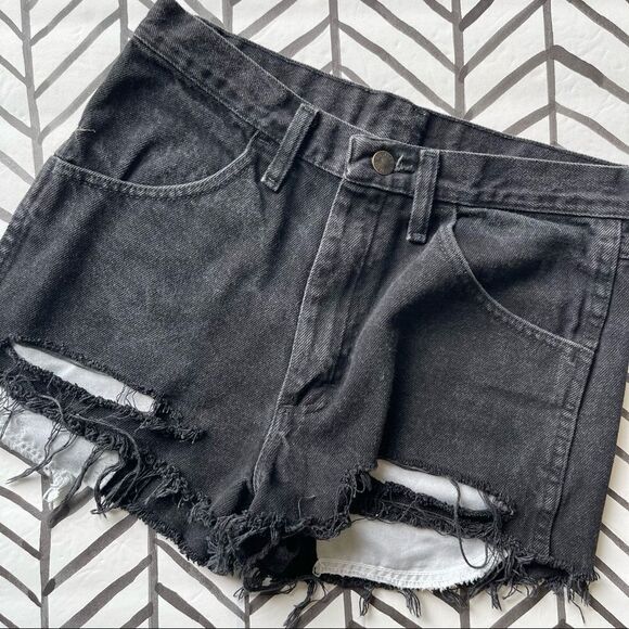 Rustler Distressed Black Jean Shorts Vintage - Picture 1 of 4